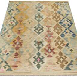 Handmade Turkish Kilim Rug Geometric Dhurrie Flatweave, 156x106cm - thumbnail 2