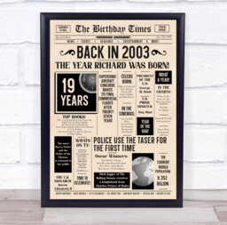 2003 Newspaper Any Age Year You Were Born Birthday Facts Personalised Gift Print - thumbnail 1
