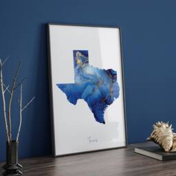 Texas Map Blue & Gold Wall Art Print - Us State United States Of America Usa - thumbnail 3