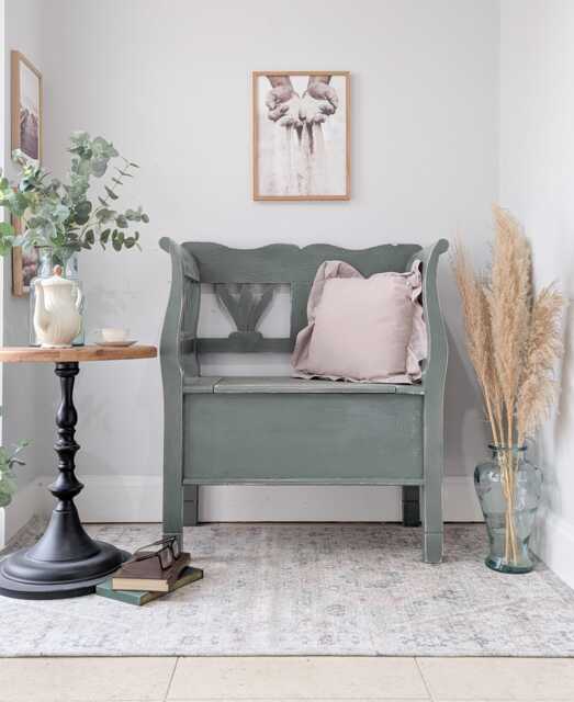 Hungarian, Solid, Chunky Pine, Compact Settle, Storage Bench Seat - Rustic, Chippy Paint - image 1