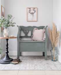Hungarian, Solid, Chunky Pine, Compact Settle, Storage Bench Seat - Rustic, Chippy Paint - thumbnail 1