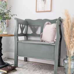 Hungarian, Solid, Chunky Pine, Compact Settle, Storage Bench Seat - Rustic, Chippy Paint - thumbnail 2