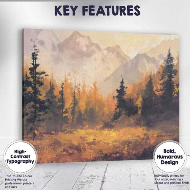 Golden Autumn Forest Mountain Landscape Misty Sunrise Canvas Wall Art Print Decor Picture Ready To Hang - image 1