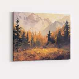 Golden Autumn Forest Mountain Landscape Misty Sunrise Canvas Wall Art Print Decor Picture Ready To Hang - thumbnail 4