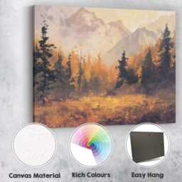 Golden Autumn Forest Mountain Landscape Misty Sunrise Canvas Wall Art Print Decor Picture Ready To Hang - thumbnail 2