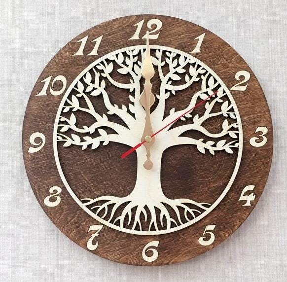 Wall Clock Family Tree, Non-Ticking, Wooden Large 11-16Inch, Art Wood Decor, Wedding Gift Tree Of Life - image 1