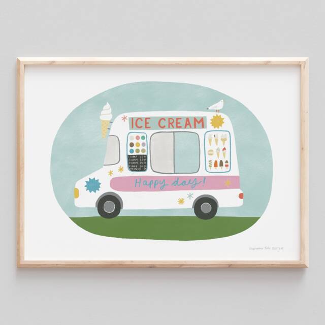 Ice Cream Van Truck A4 Giclee Art Print Illustration - image 1