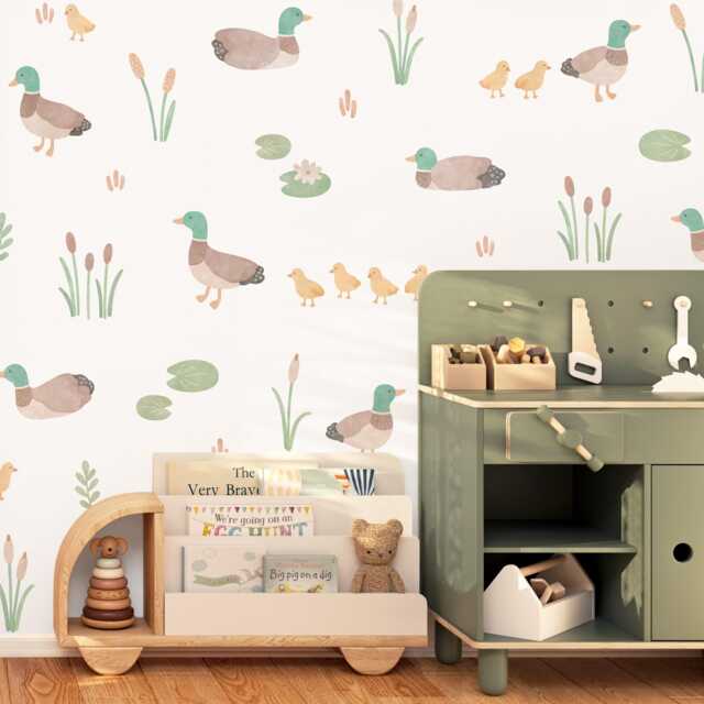 Duck Wall Decals - Removable, Reusable Stickers Nursery Decor, Kids Room Watercolor Animal Art - image 1