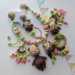 Crochet Otter Baby Gift Set Newborn Rattle, Pacifier Clip, Stroller Chain & Stuffed Animal