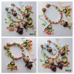 Crochet Otter Baby Gift Set Newborn Rattle, Pacifier Clip, Stroller Chain & Stuffed Animal - thumbnail 4