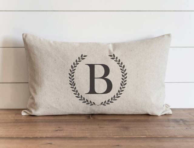 Laurel Wreath Monogram 16 X 26 Pillow Cover // Typography Housewarming Gift Wedding Throw Cushion Accent - image 1