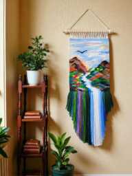 Handwoven Landscape Tapestry Boho Waterfall Fiber Art Wall Hanging - thumbnail 1
