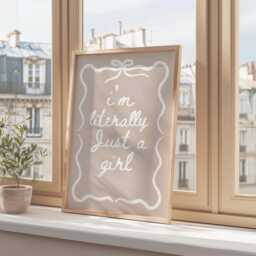 I'm Literally Just A Girl Beige Wall Print, Coquette Girly Art, Neutral Decor, Aesthetic Bows, Trendy Bedroom Poster - thumbnail 2