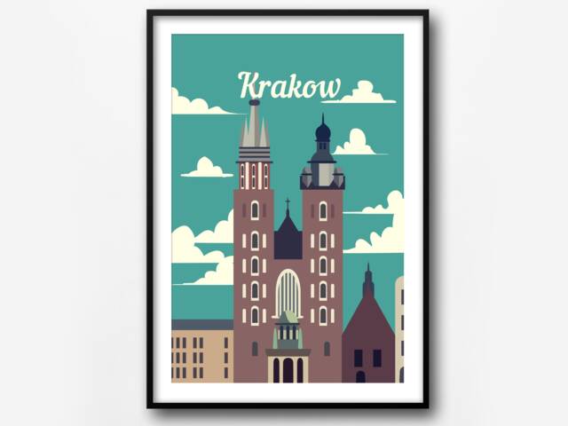 Krakow Retro Travel Poster Poland City Art Print - image 1