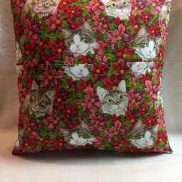 Kitties in Poinsettias, Accent Pillow 16 X - #p031 - thumbnail 2