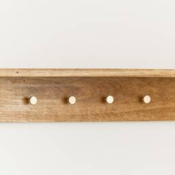 Oak Shelf With Brass Hooks Handmade Wooden Wall Display - thumbnail 2