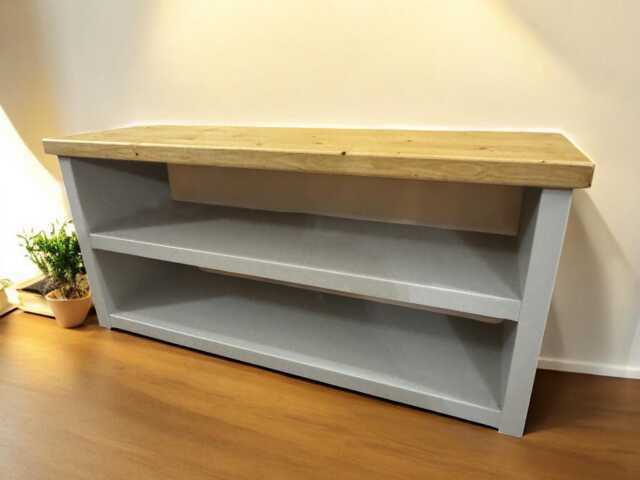 Solid Wooden Rustic Shoe Rack Farmhouse Style Storage Handmade Bench Utility Room Hallway Entrance Porch 30cm Deep - image 1