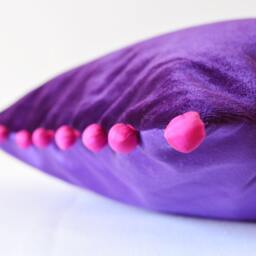 Purple Velvet Pillow Cover With Pink Pom Poms - thumbnail 4