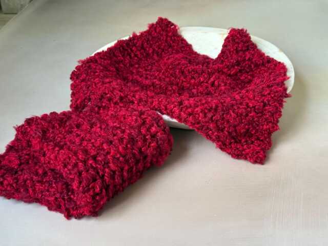Handmade Red Knitted Baby Blanket - Newborn Photography Prop - image 1