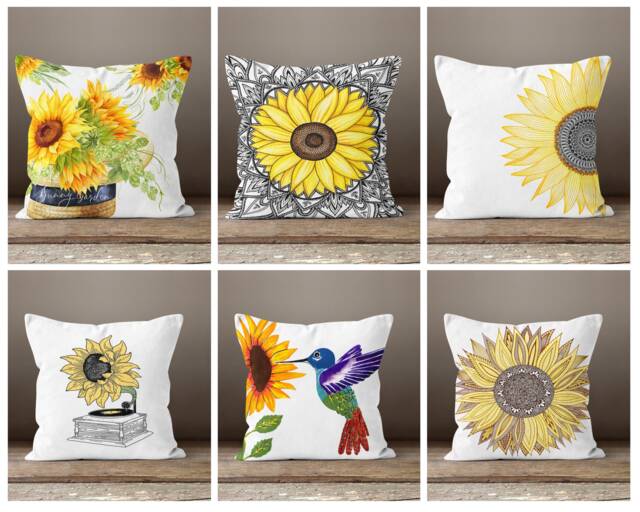 Sun Flower Cushion Cover-Yellow Pillow Case-Decorative Case-Housewarming Cover-Gift For Her Cushion-Handmade Material - image 1