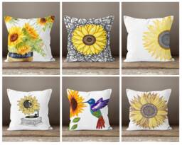 Sun Flower Cushion Cover-Yellow Pillow Case-Decorative Case-Housewarming Cover-Gift For Her Cushion-Handmade Material - thumbnail 1