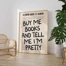 Buy Me Books & Tell I'm Pretty Print - Library Card Poster Reading Nook Wall Art Vintage Date - thumbnail 1