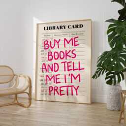 Buy Me Books & Tell I'm Pretty Print - Library Card Poster Reading Nook Wall Art Vintage Date - thumbnail 2