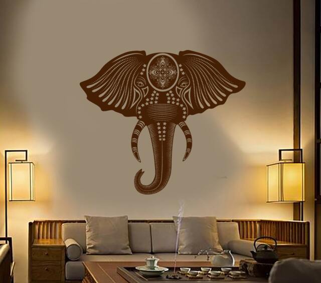Wall Vinyl Decal Elephant's Head India Floral Ornaments Animals Decor Center Modern Home - #1145Dz - image 1