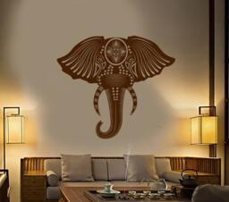 Wall Vinyl Decal Elephant's Head India Floral Ornaments Animals Decor Center Modern Home - #1145Dz - thumbnail 1