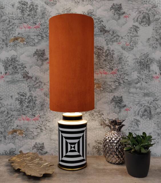 Extra Tall Drum Lampshade in Burnt Orange Velvet, 50cm Height - image 1
