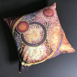 Contemporary Sofa Pillow Cushion - Now Half Price- Circles Print Lilac Caramel Red Accent Throw - thumbnail 1
