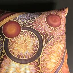 Contemporary Sofa Pillow Cushion - Now Half Price- Circles Print Lilac Caramel Red Accent Throw - thumbnail 2