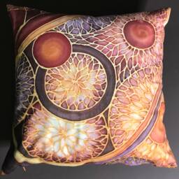 Contemporary Sofa Pillow Cushion - Now Half Price- Circles Print Lilac Caramel Red Accent Throw - thumbnail 3