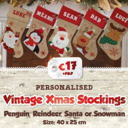 Personalised Vintage Hessian Christmas Stocking Santa, Reindeer, Snowman - thumbnail 2