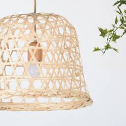 Large Natural Bamboo Wood Pendant Lamp - Woven Boho Basket Light - thumbnail 2