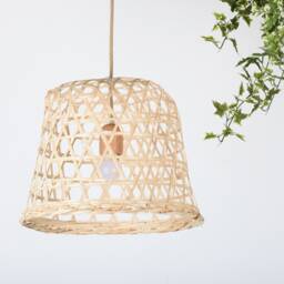 Large Natural Bamboo Wood Pendant Lamp - Woven Boho Basket Light