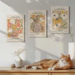 Canvas Set Of 3 Wall Art - Floral Patterns From Amsterdam, Paris & London, Yellow Art, Plants Flowers Hanging Piece - thumbnail 3