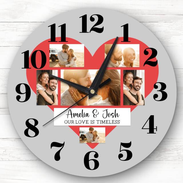 Love Is Timeless Photos Valentine's Day Gift Anniversary Grey Personalised Clock - image 1