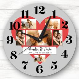 Love Is Timeless Photos Valentine's Day Gift Anniversary Grey Personalised Clock