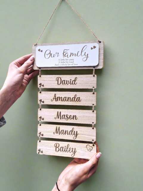 Family Wall Plaque, Hanging Name Sign, Mothers Day Gift, Personalized Decor, Personalised Housewarming Gift Ideas - image 1