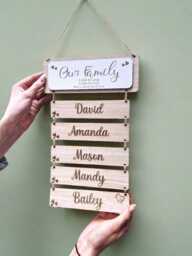 Family Wall Plaque, Hanging Name Sign, Mothers Day Gift, Personalized Decor, Personalised Housewarming Gift Ideas - thumbnail 1
