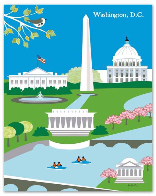 Washington Dc Skyline Art Print, Dc Map, Wall Art, Artwork, Nursery Loose Petals Print Style E8-O-Dc1 - image 1