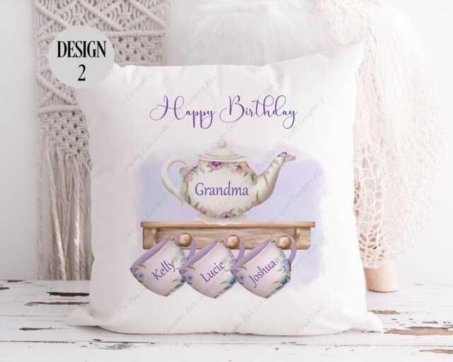 Teapot Cushion, Teacups Bestie Gift, Gift For Mum, Nan, Friend, Her, Birthday Best Friend - image 1