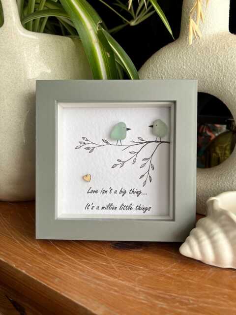 Couple Seaglass Art, Birds Sea Glass Art. The Million Little Things, Anniversary Present, Gift, Coastal Wedding Gift - image 1