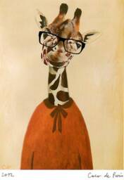 Anilmal Painting Drawing Illustration Animal Portrait Mixed Media Digital Print Physics Giraffe - thumbnail 2
