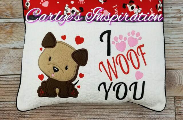 I Woof You Bundle Storybook Pillow Designs - 5x7 Design Includes 2 Digital Designs Dog Applique & Words Valentine's Day - image 1