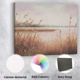 Serene Lakeside Reed Marsh Soft Beige Landscape Canvas Wall Art Print Decor Picture Ready To Hang - thumbnail 2