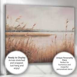 Serene Lakeside Reed Marsh Soft Beige Landscape Canvas Wall Art Print Decor Picture Ready To Hang - thumbnail 3