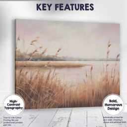 Serene Lakeside Reed Marsh Soft Beige Landscape Canvas Wall Art Print Decor Picture Ready To Hang - thumbnail 1