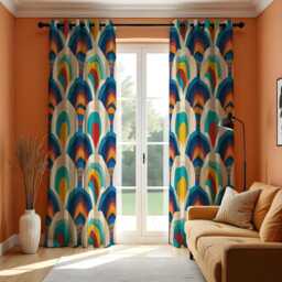 Retro Rainbow Curtains, Mid Century Modern Arch Pattern Drapes, Bold Colorful Window Panels, Farmhouse Geometric Living Room Home Decor - thumbnail 2